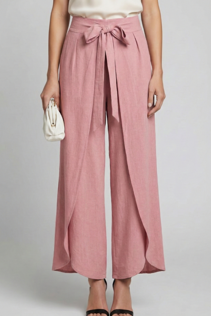 Women's Trousers with Tie Belt and Wide Legs