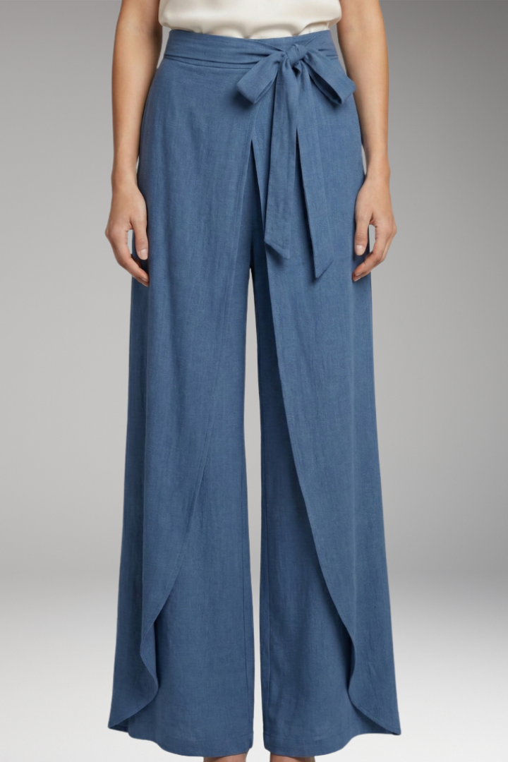 Women's Trousers with Tie Belt and Wide Legs