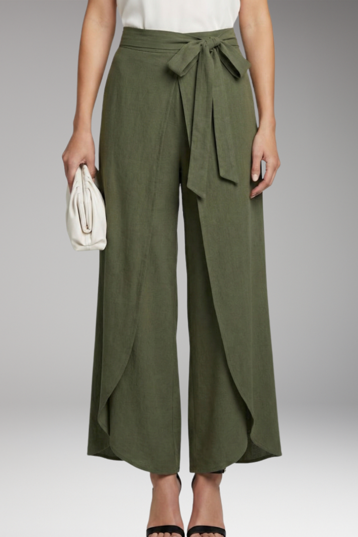 Women's Trousers with Tie Belt and Wide Legs