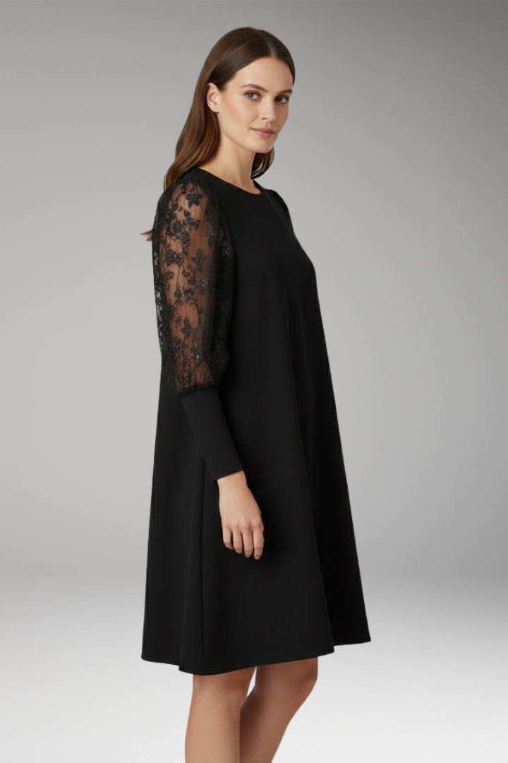 Women's Tunic Dress with Lace Sleeves and Loose Fit