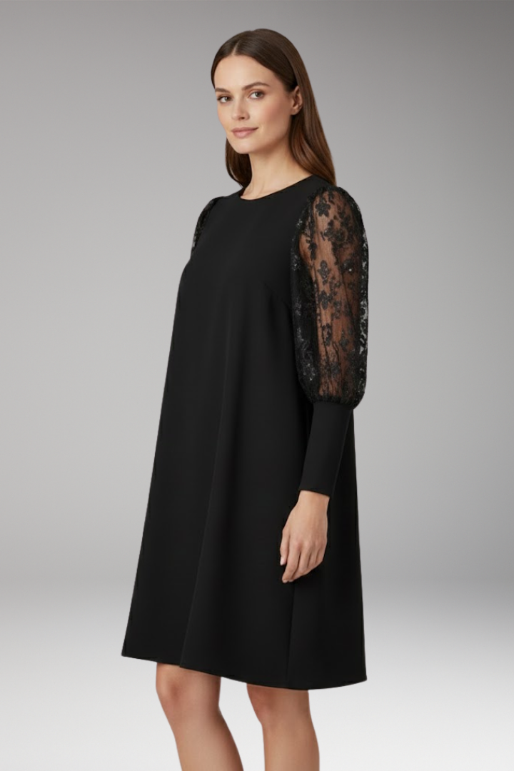 Women's Tunic Dress with Lace Sleeves and Loose Fit