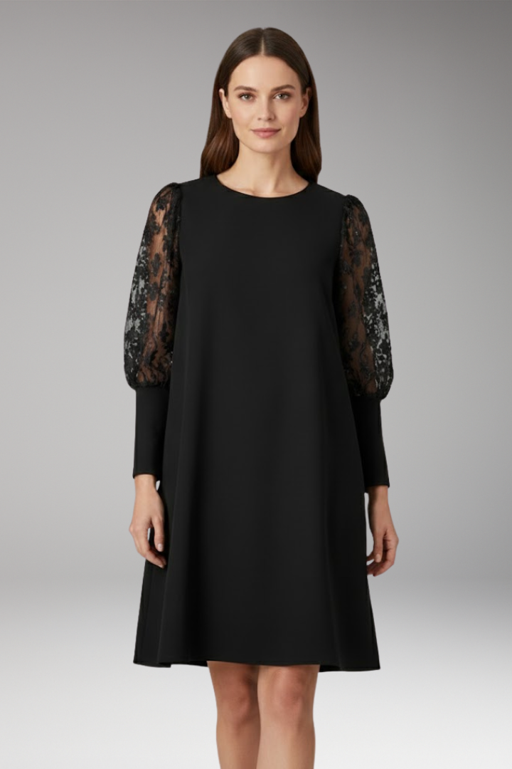 Women's Tunic Dress with Lace Sleeves and Loose Fit
