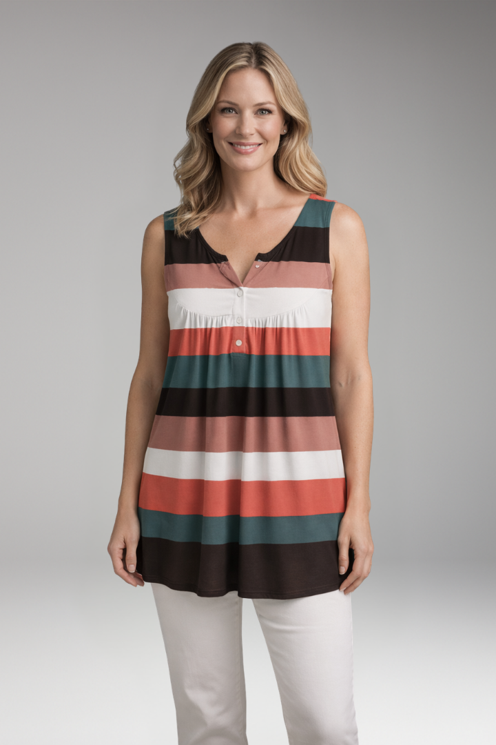 Women’s Tunic Top with V-Neck and Button Front