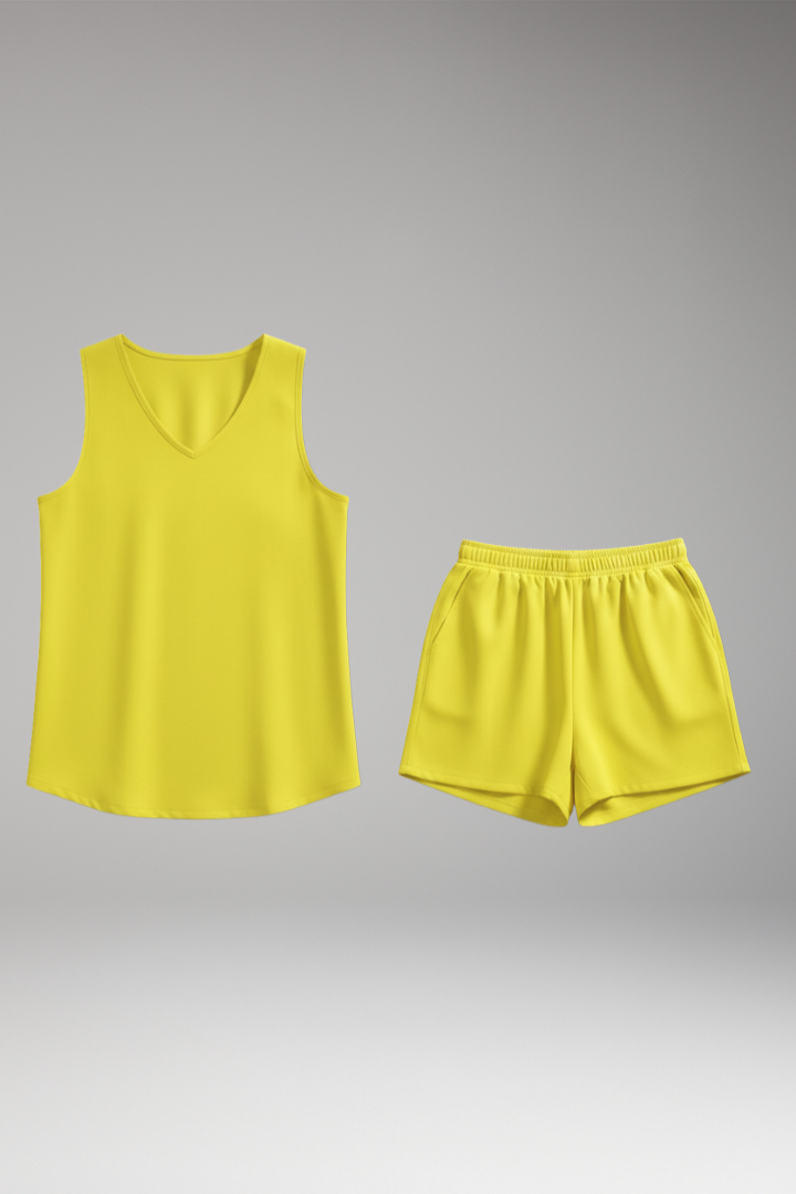 Women's Tunic and Shorts Set with V-Neck and Sleeveless Design