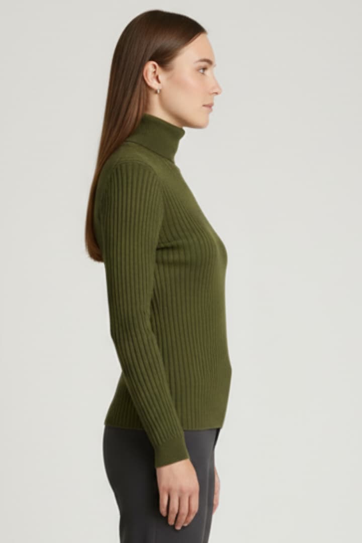 Women’s Turtleneck Jumper with Long Sleeves and Ribbed Texture
