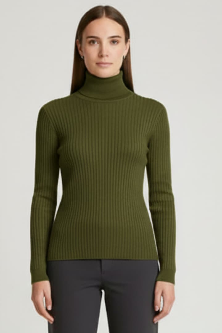 Women’s Turtleneck Jumper with Long Sleeves and Ribbed Texture