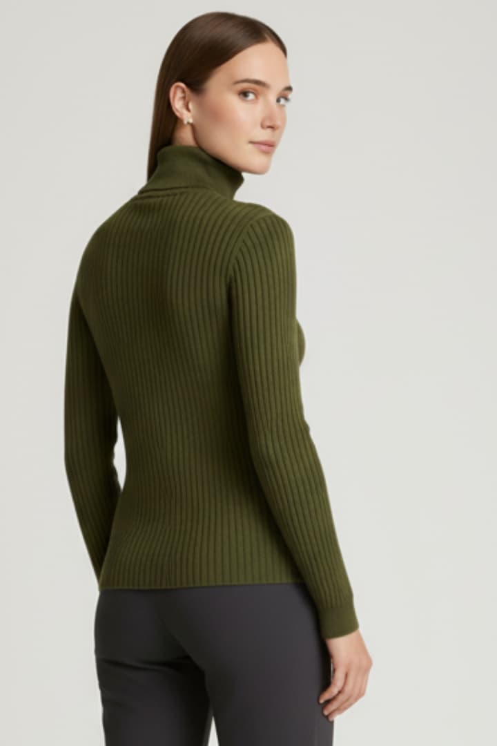 Women’s Turtleneck Jumper with Long Sleeves and Ribbed Texture