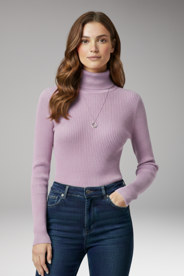 Women’s Turtleneck Jumper with Ribbed Texture
