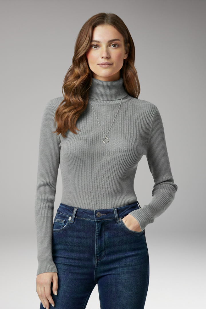 Women’s Turtleneck Jumper with Ribbed Texture