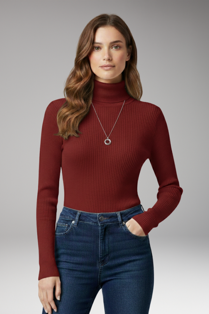 Women’s Turtleneck Jumper with Ribbed Texture