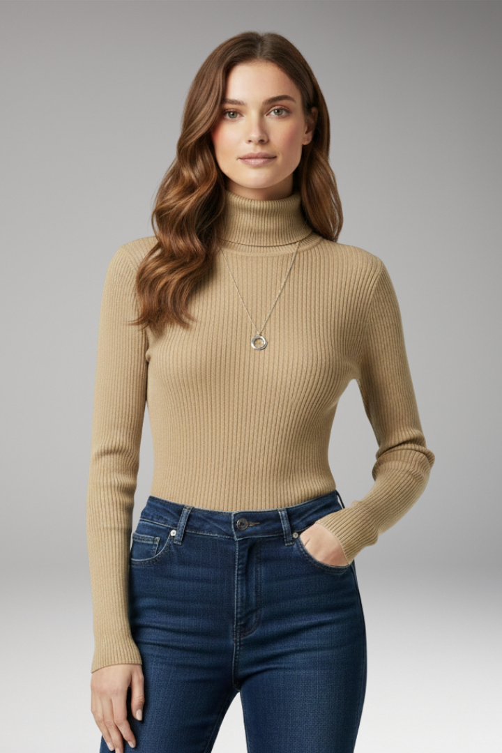 Women’s Turtleneck Jumper with Ribbed Texture