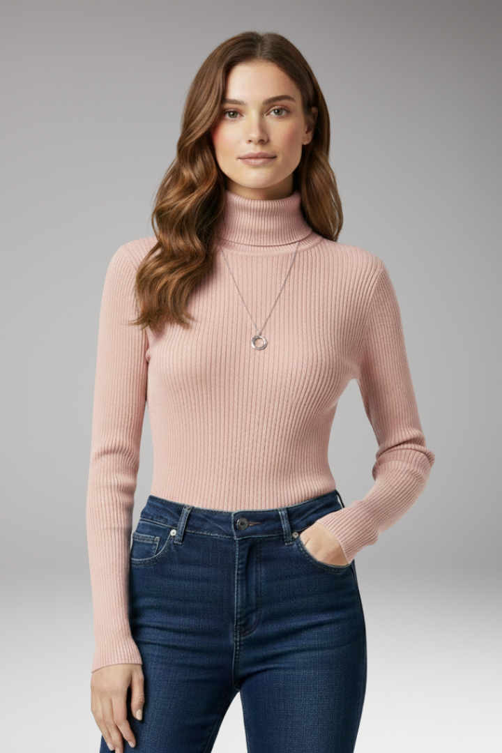 Women’s Turtleneck Jumper with Ribbed Texture