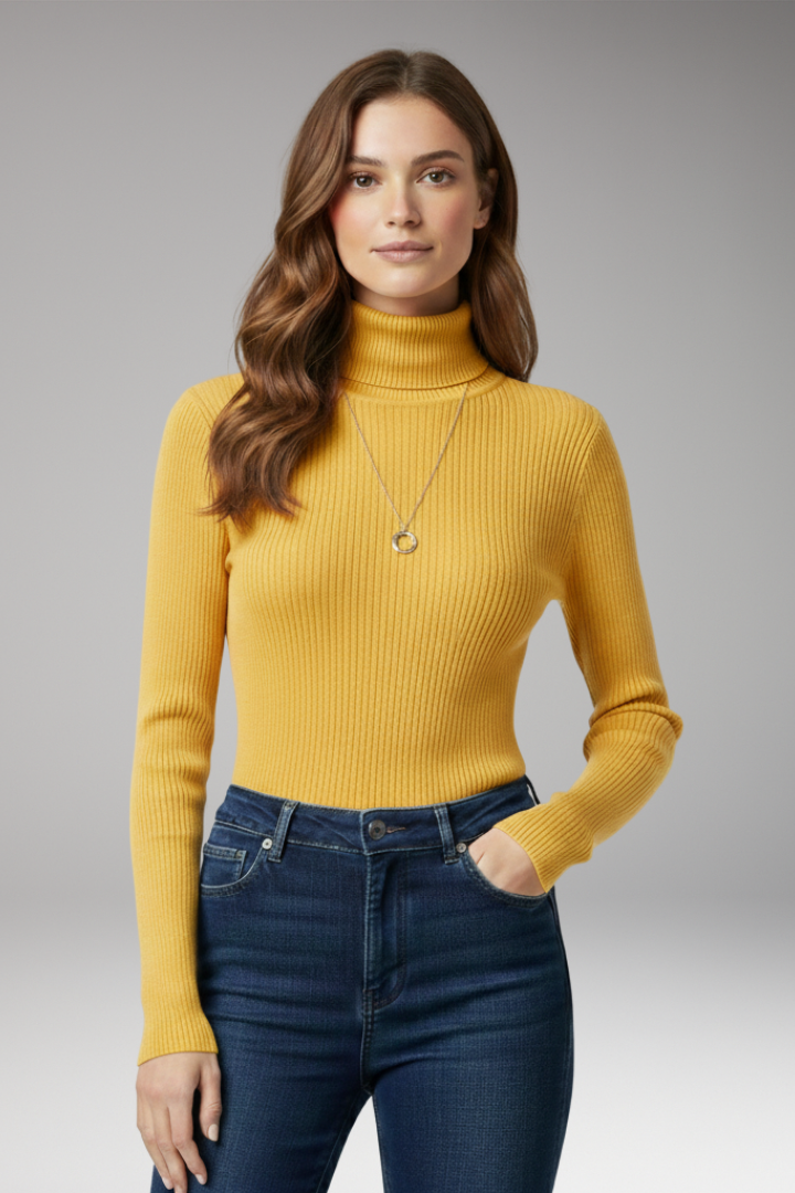 Women’s Turtleneck Jumper with Ribbed Texture