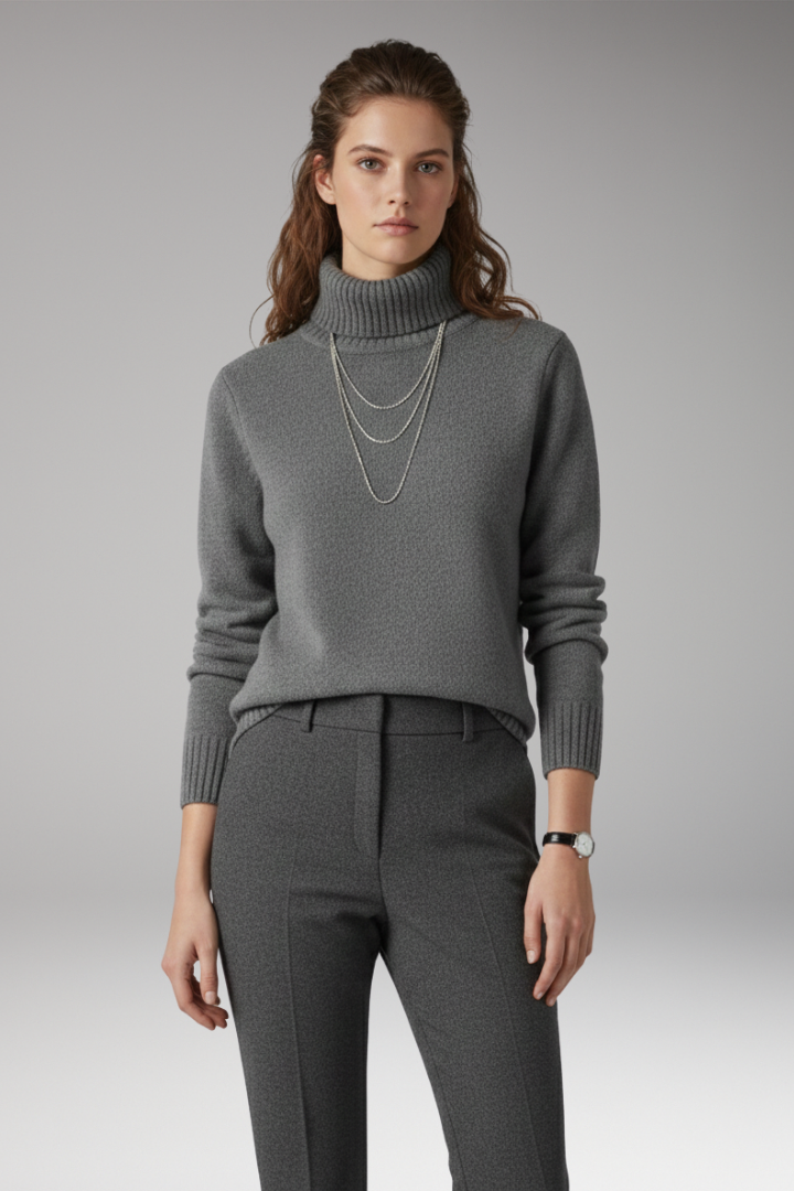 Women’s Turtleneck Jumper with Ribbed Texture and Long Sleeves