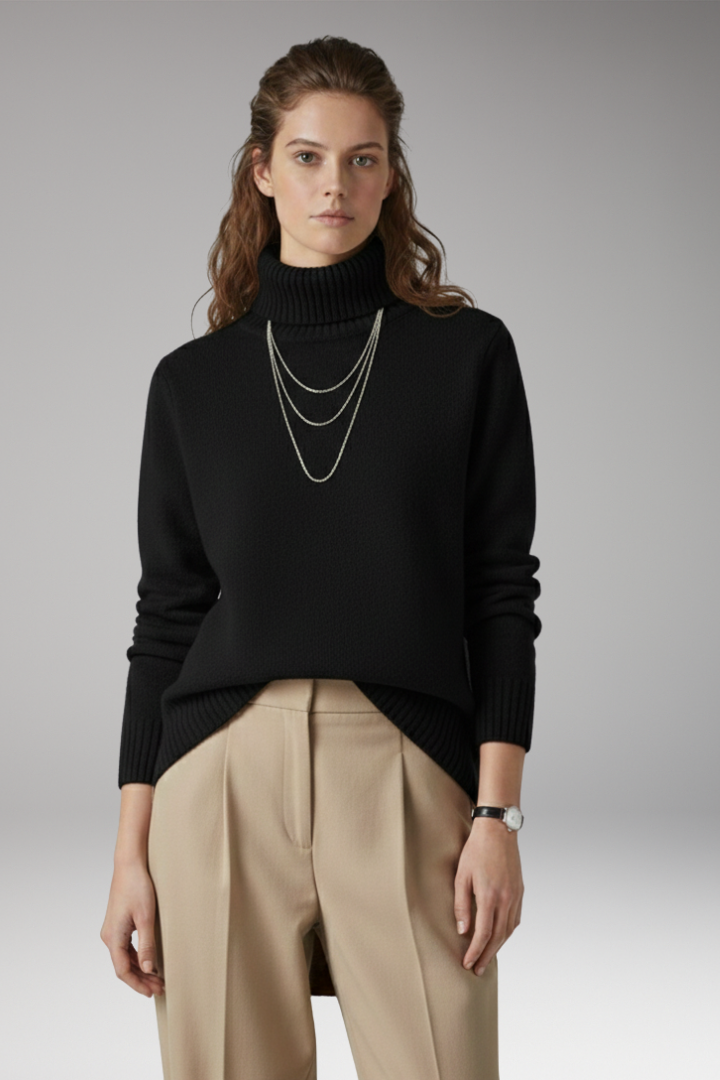 Women’s Turtleneck Jumper with Ribbed Texture and Long Sleeves