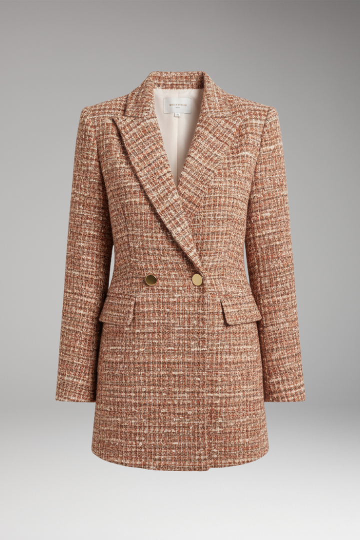 Women’s Tweed Blazer with Button Closure and Woven Surface