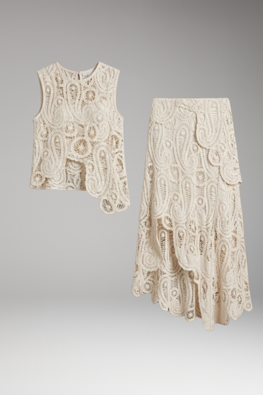 Women's Two-Piece Asymmetrical Outfit with Openwork Detailing