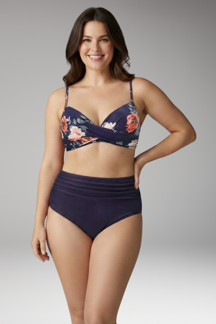 Women’s Two-Piece Bikini Set with Floral Print and Adjustable Straps