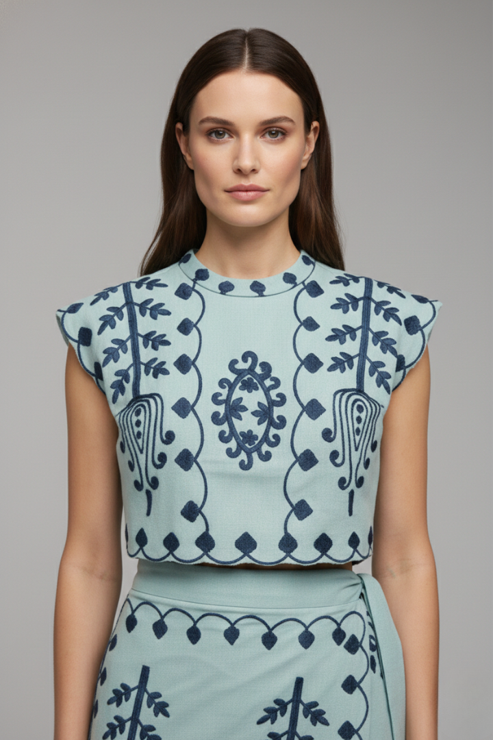 Women's Two-Piece Dress with Embroidery and Relaxed Fit