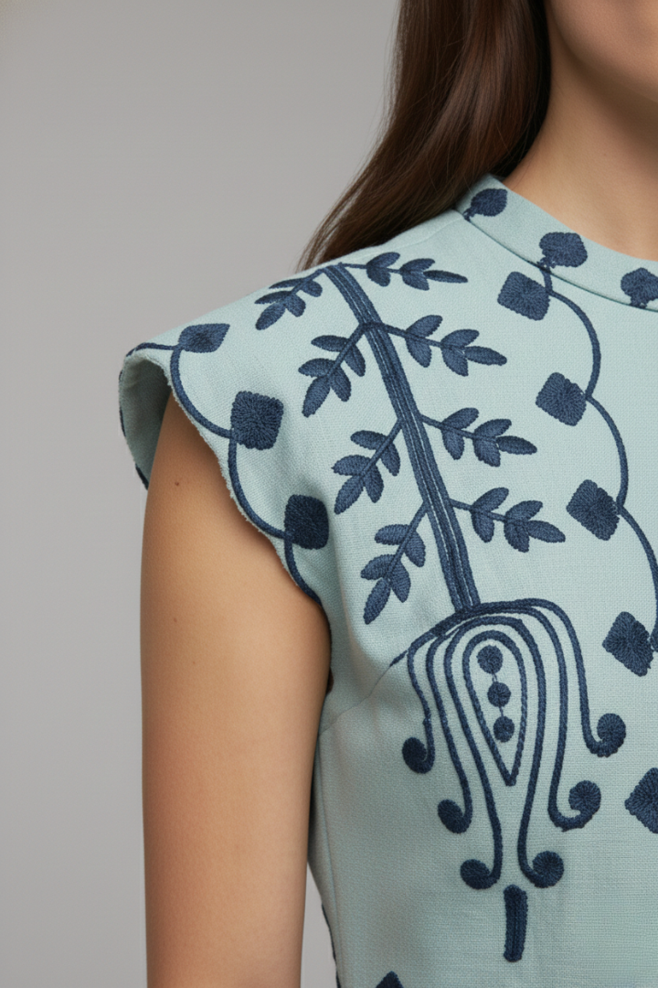 Women's Two-Piece Dress with Embroidery and Relaxed Fit