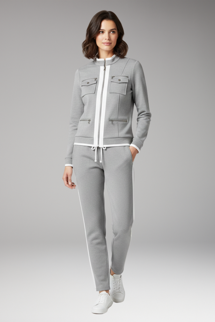 Women’s Two-Piece Lounge Set with Zip Top and Contrast Trim