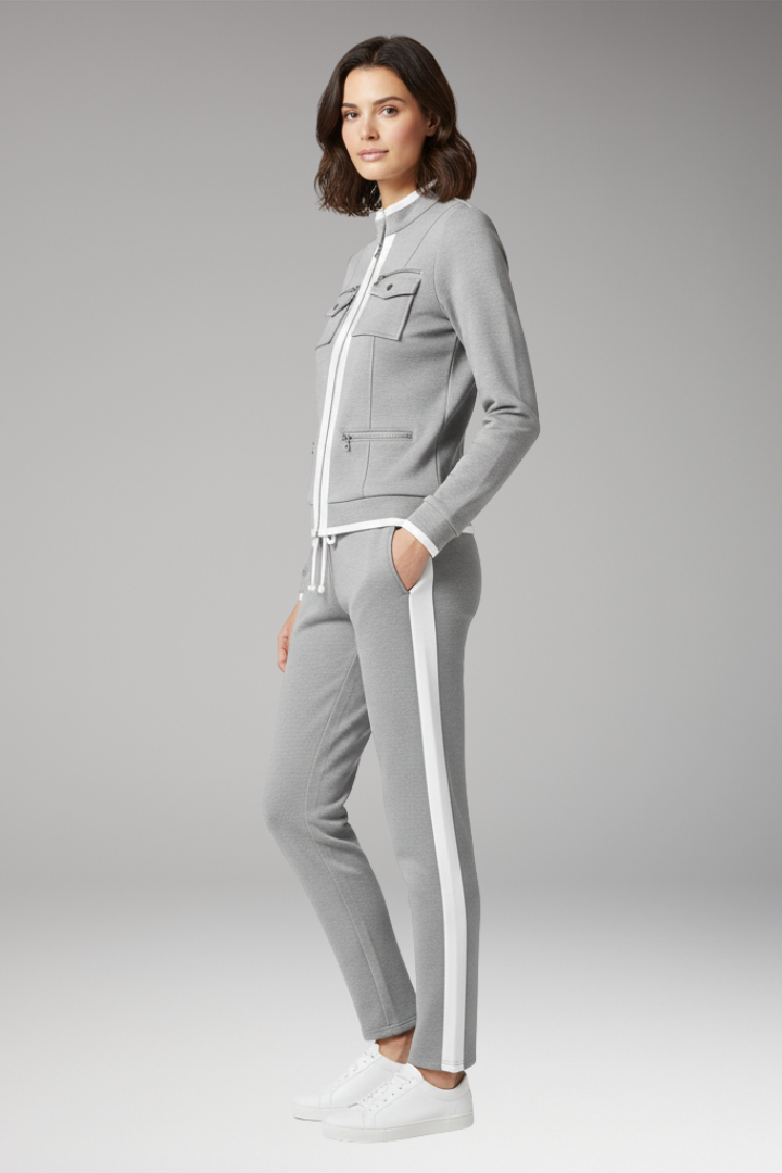 Women’s Two-Piece Lounge Set with Zip Top and Contrast Trim