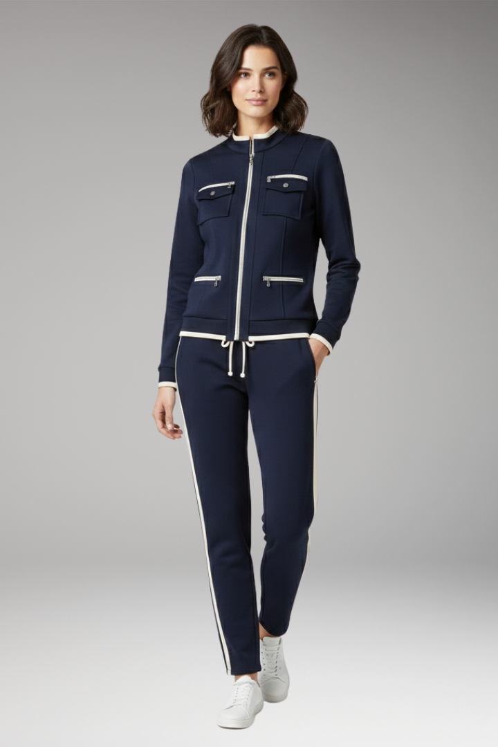Women’s Two-Piece Lounge Set with Zip Top and Contrast Trim
