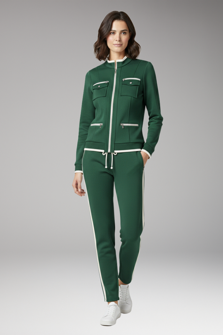 Women’s Two-Piece Lounge Set with Zip Top and Contrast Trim
