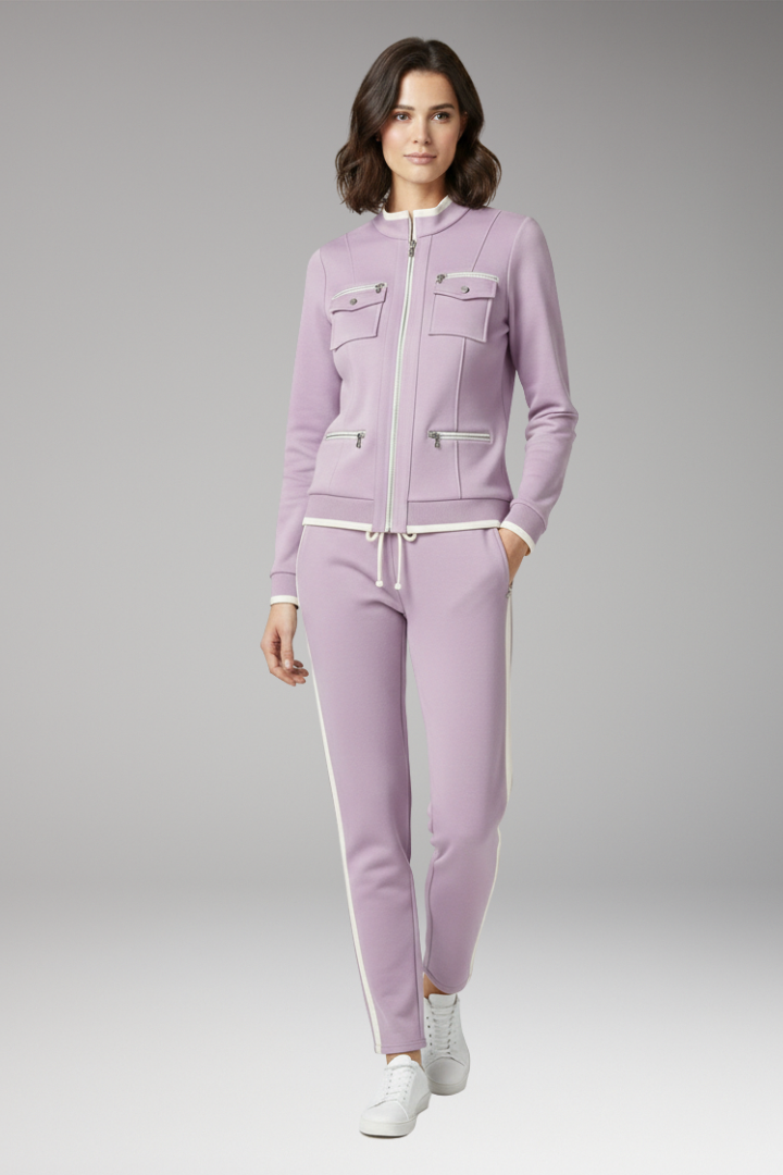 Women’s Two-Piece Lounge Set with Zip Top and Contrast Trim
