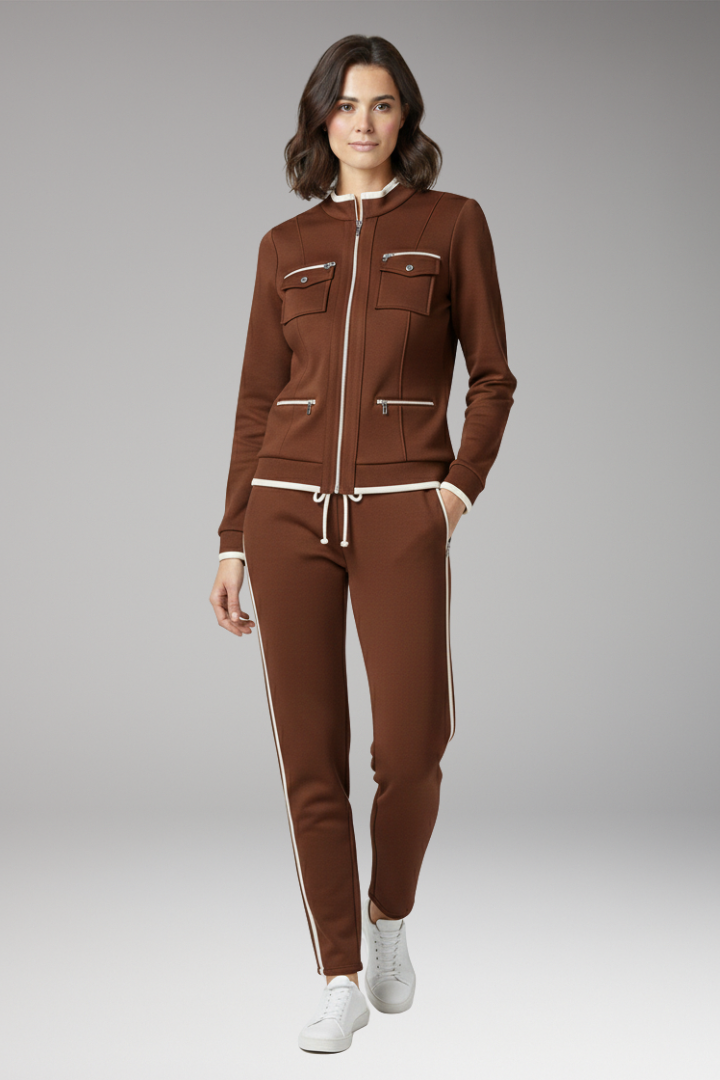 Women’s Two-Piece Lounge Set with Zip Top and Contrast Trim