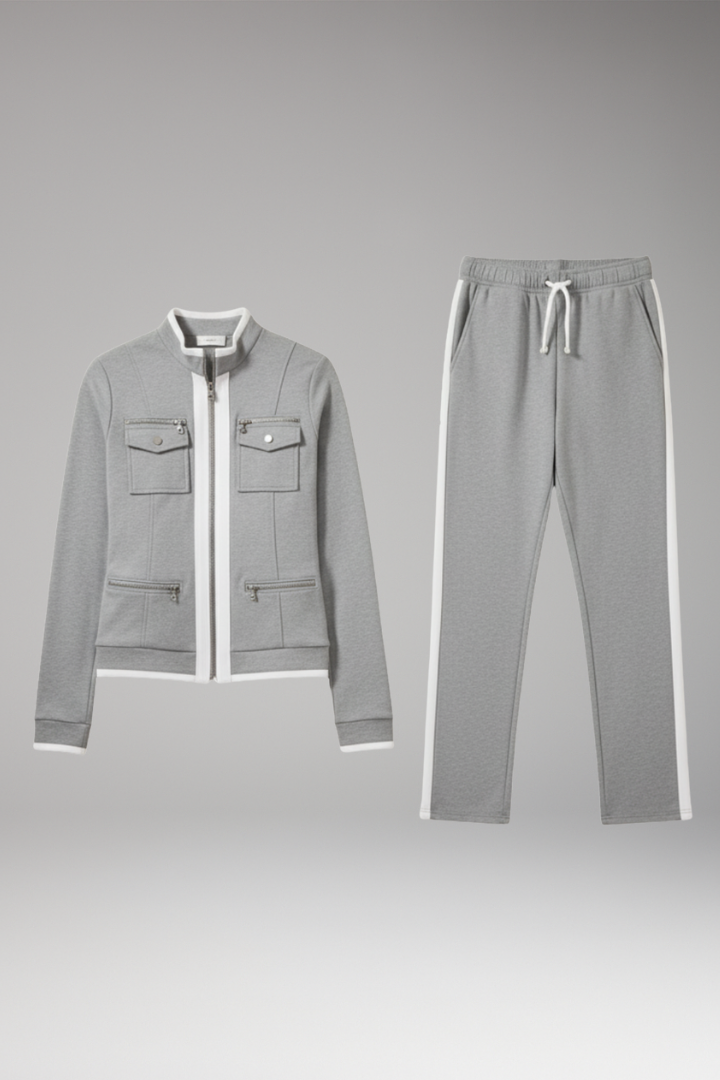 Women’s Two-Piece Lounge Set with Zip Top and Contrast Trim