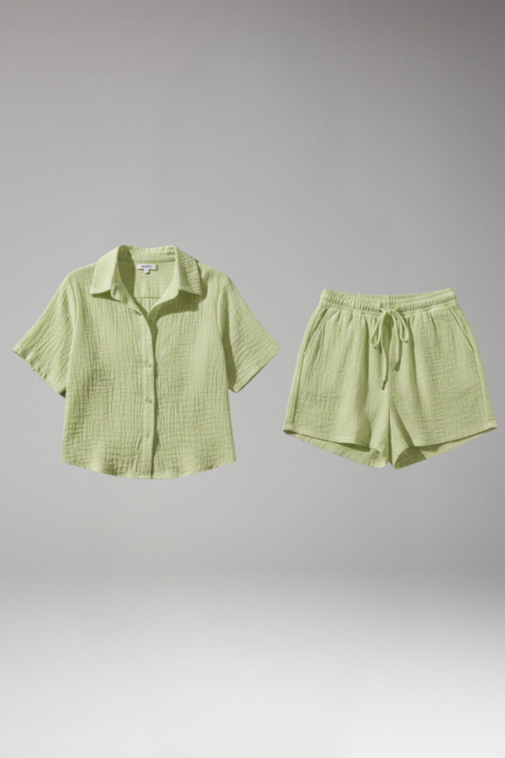 Women's Two-Piece Set with Short Sleeve Shirt and Shorts