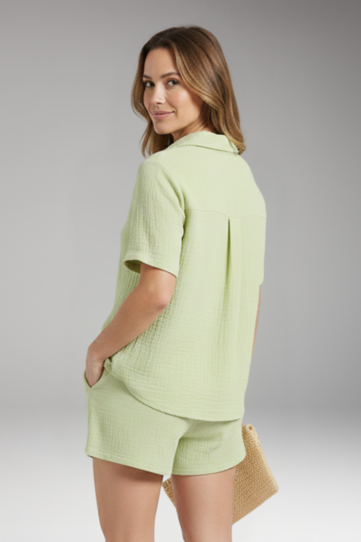Women's Two-Piece Set with Short Sleeve Shirt and Shorts