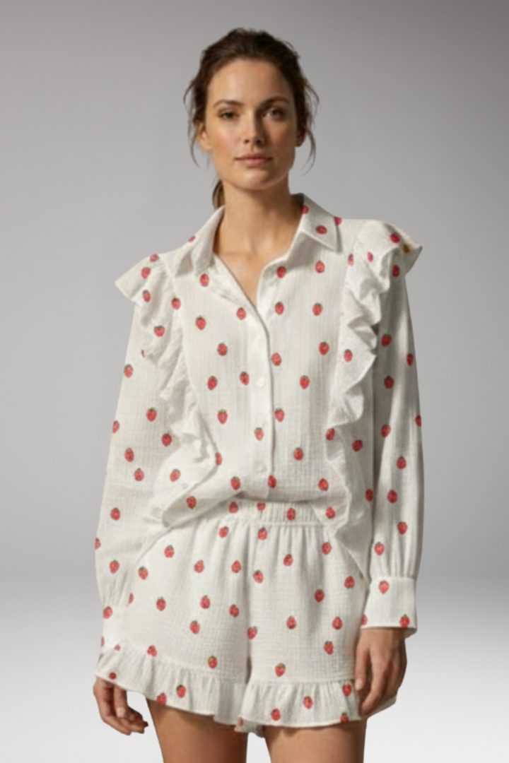 Women's Two Piece Set with Heart Pattern Shirt and Shorts