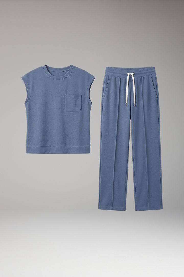 Women’s Two-Piece Set with Cap Sleeves and Elastic Waistband