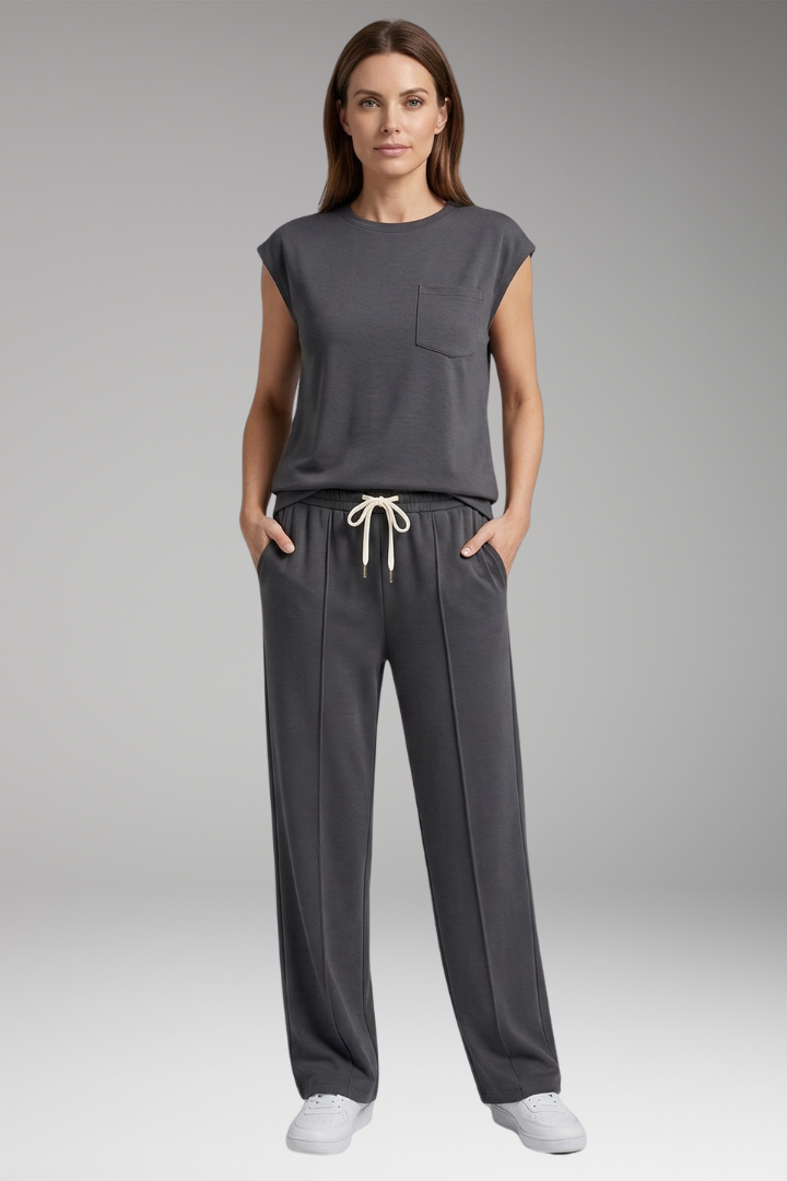 Women’s Two-Piece Set with Cap Sleeves and Elastic Waistband