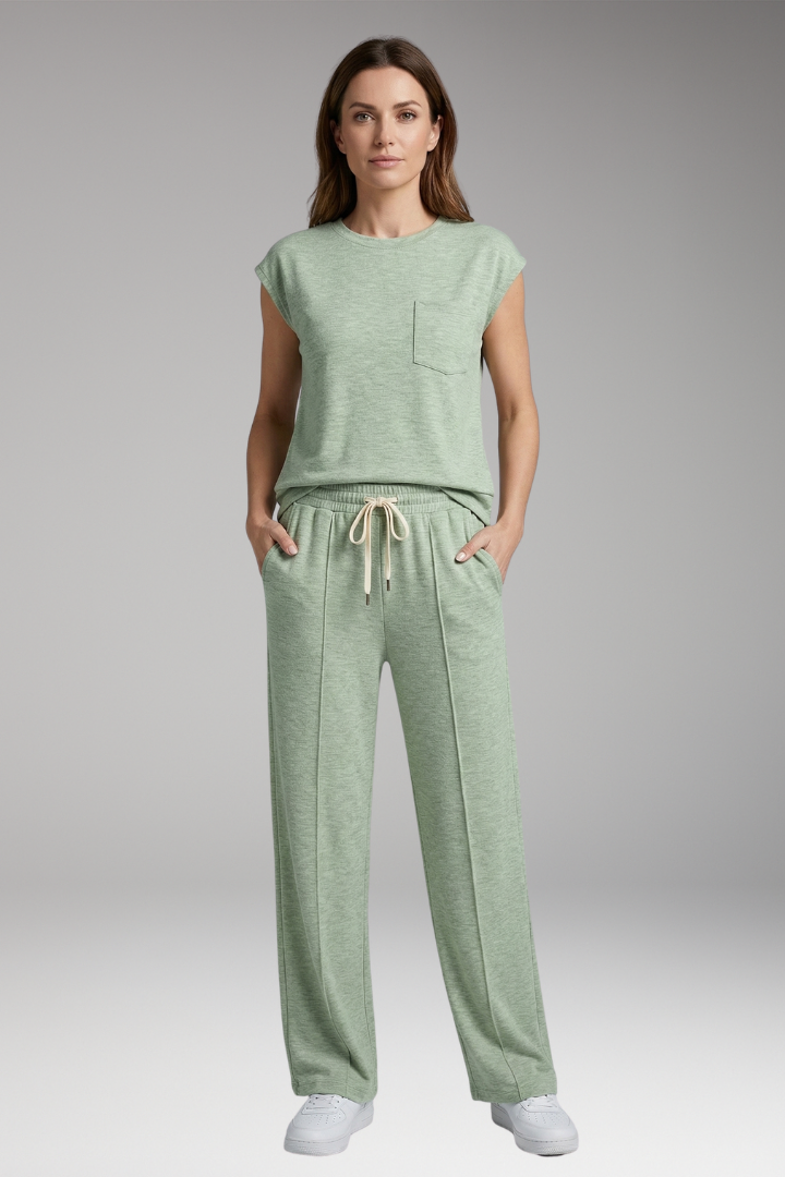 Women’s Two-Piece Set with Cap Sleeves and Elastic Waistband