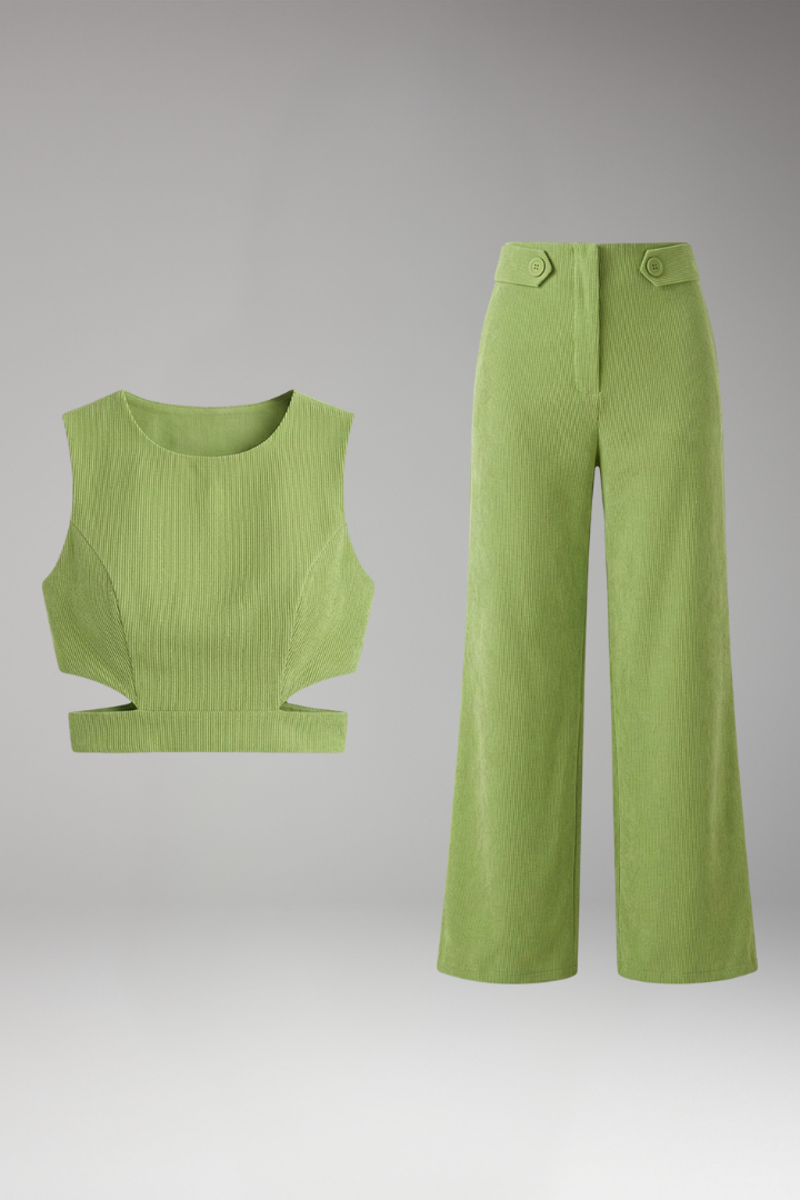Women's Two-Piece Set with Crop Top and High-Waisted Trousers
