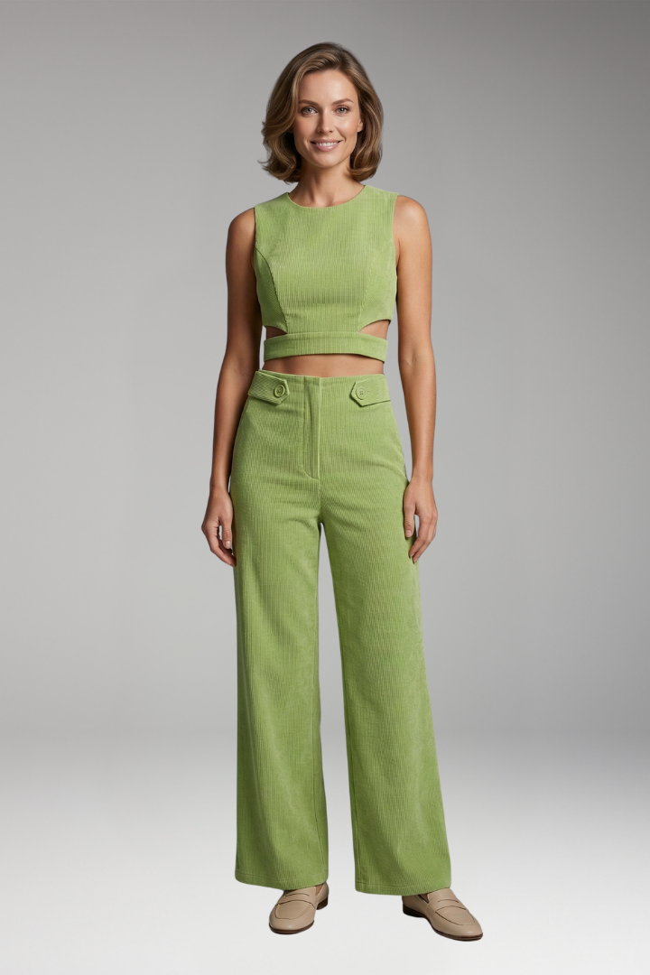 Women's Two-Piece Set with Crop Top and High-Waisted Trousers