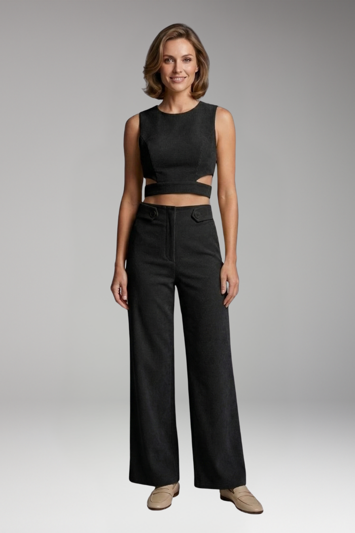 Women's Two-Piece Set with Crop Top and High-Waisted Trousers