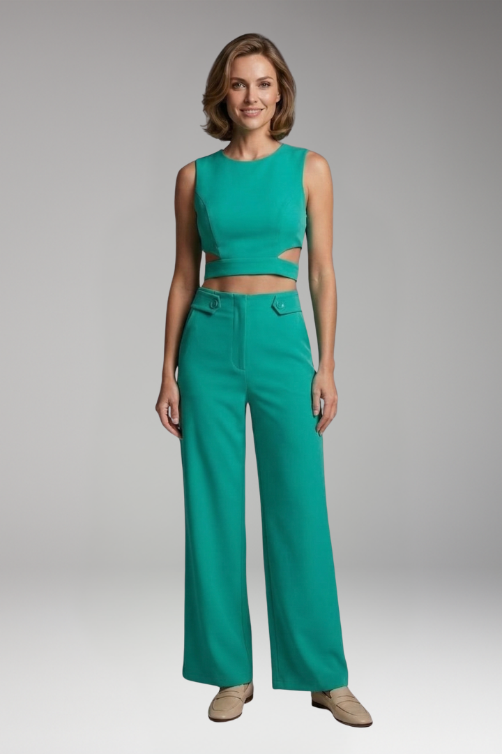 Women's Two-Piece Set with Crop Top and High-Waisted Trousers