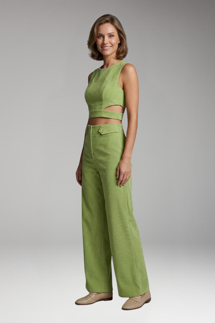 Women's Two-Piece Set with Crop Top and High-Waisted Trousers