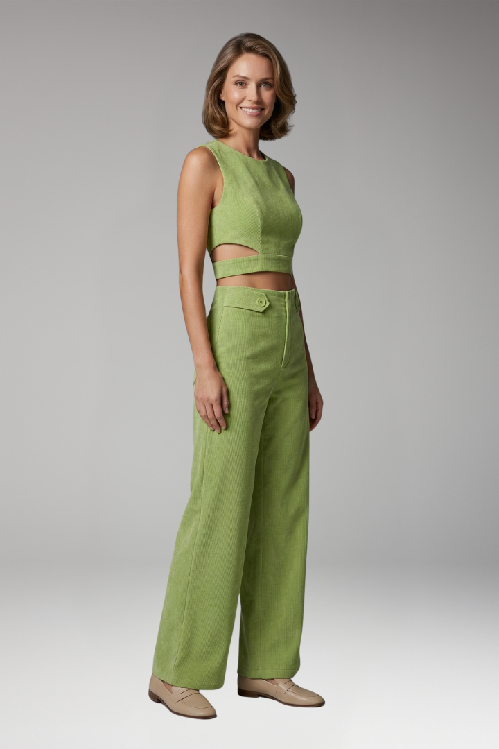 Women's Two-Piece Set with Crop Top and High-Waisted Trousers