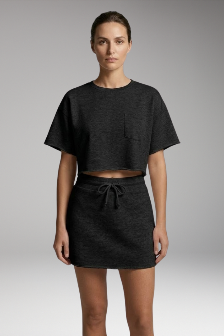 Women’s Two-Piece Set with Crop Top and Skirt