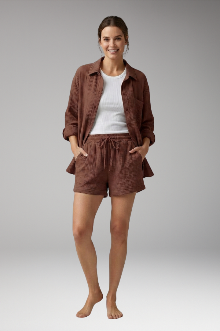 Women's Two-Piece Set with Cropped Top and Drawstring Shorts
