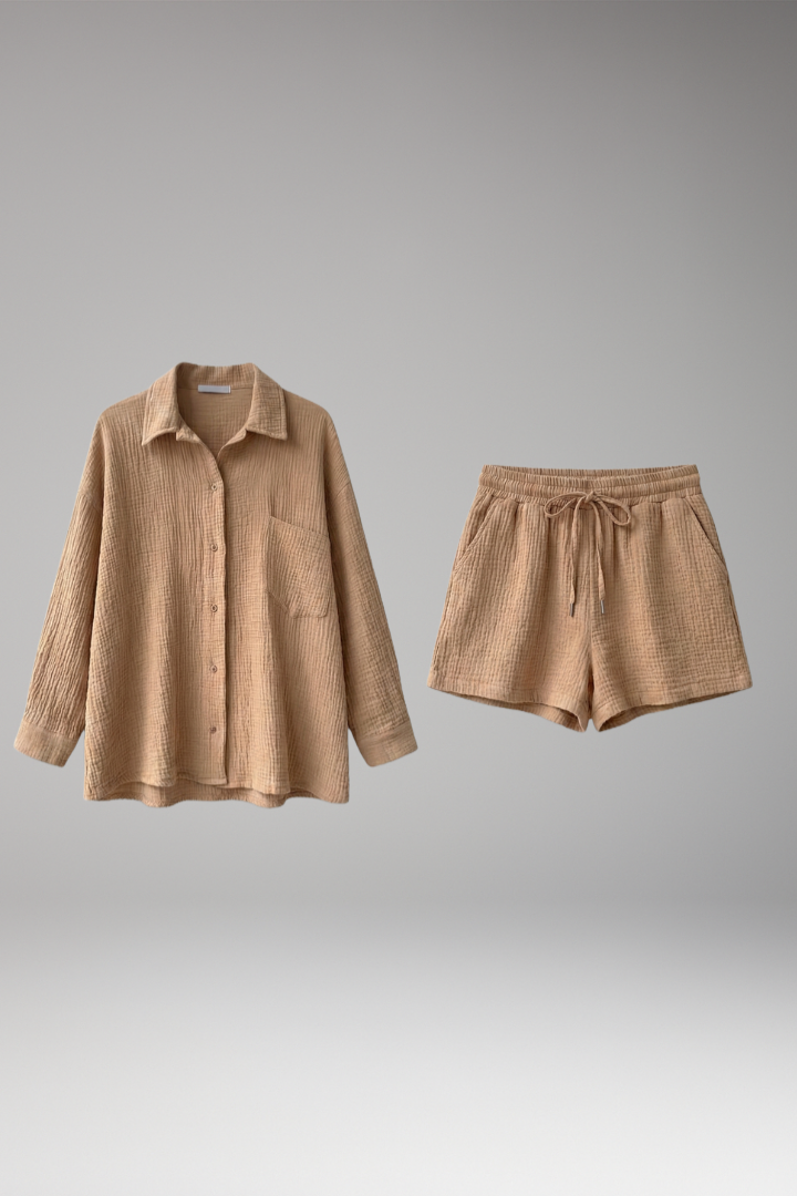 Women's Two-Piece Set with Cropped Top and Drawstring Shorts