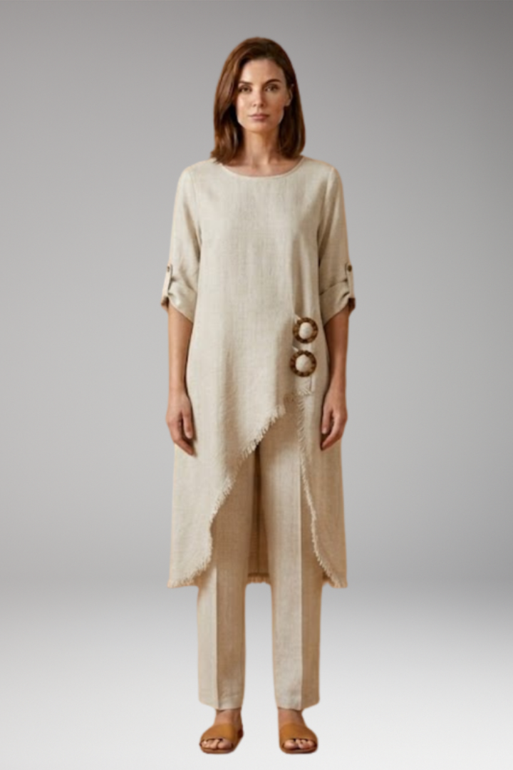 Women's Two-Piece Set with Decorative Buttons and Pockets