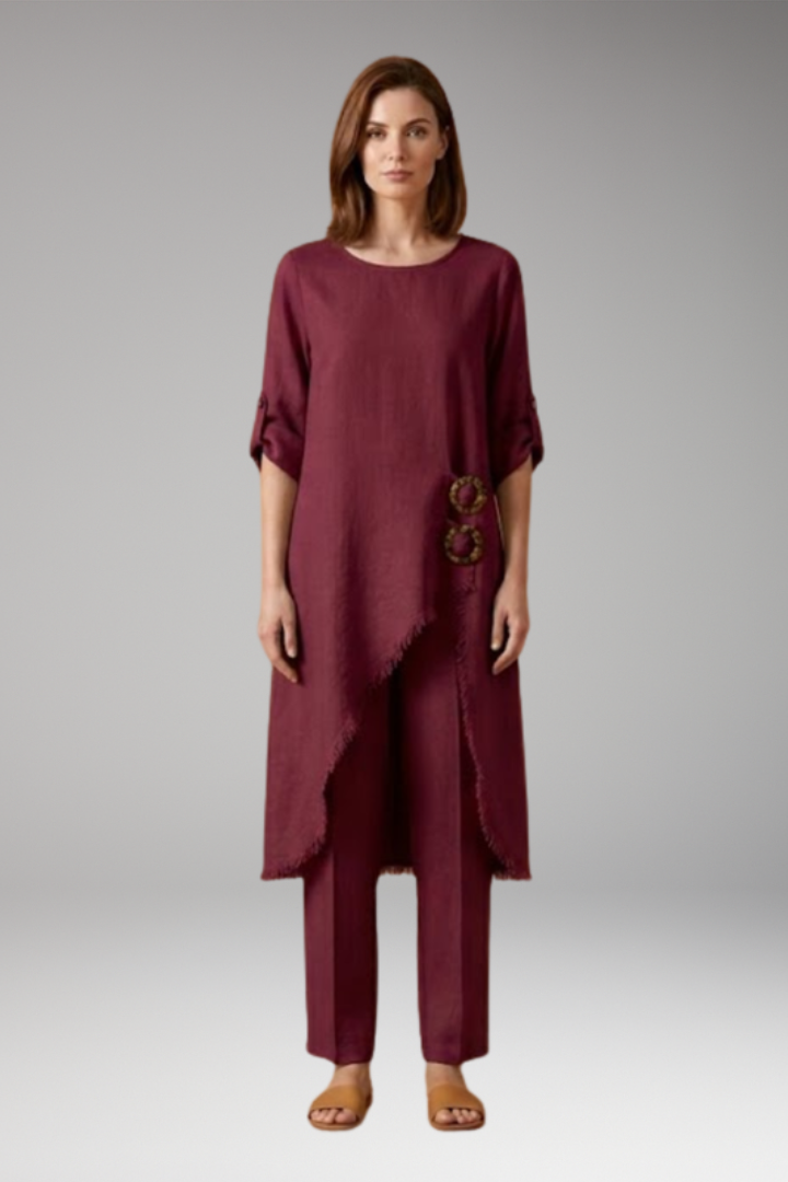 Women's Two-Piece Set with Decorative Buttons and Pockets