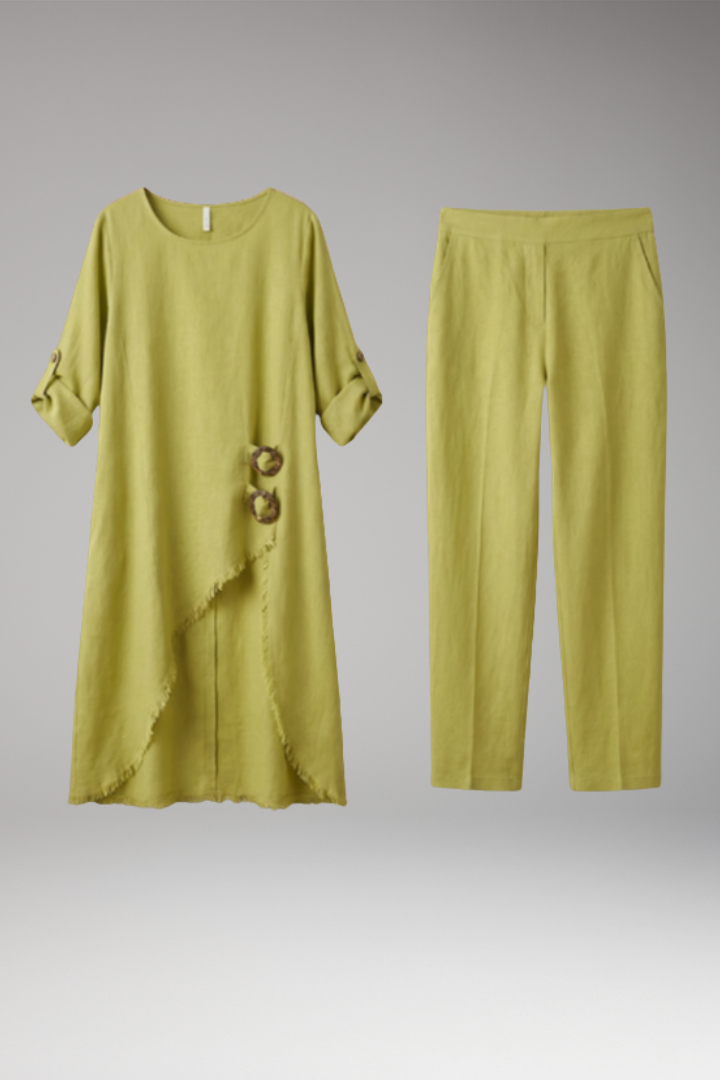 Women's Two-Piece Set with Decorative Buttons and Pockets