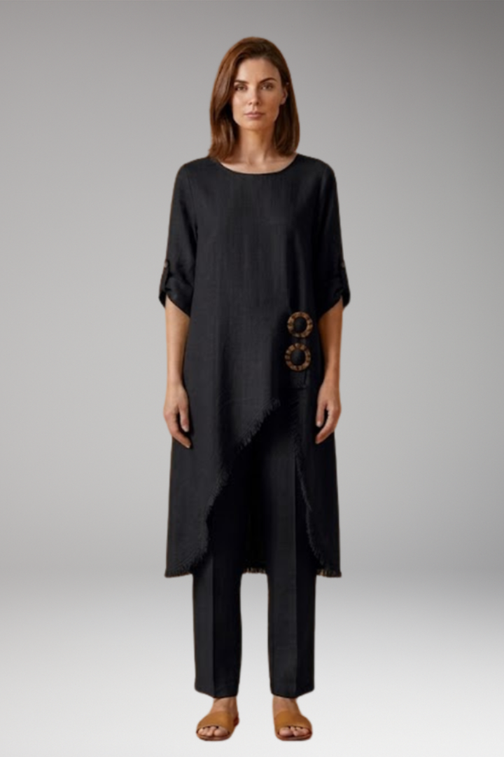 Women's Two-Piece Set with Decorative Buttons and Pockets